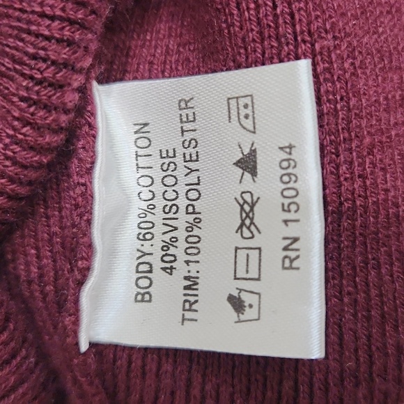 Belldini Mock Neck Knit  Sheer Lace/ Satin sleeve, Wine, Womens L, NWOT - Picture 3 of 7